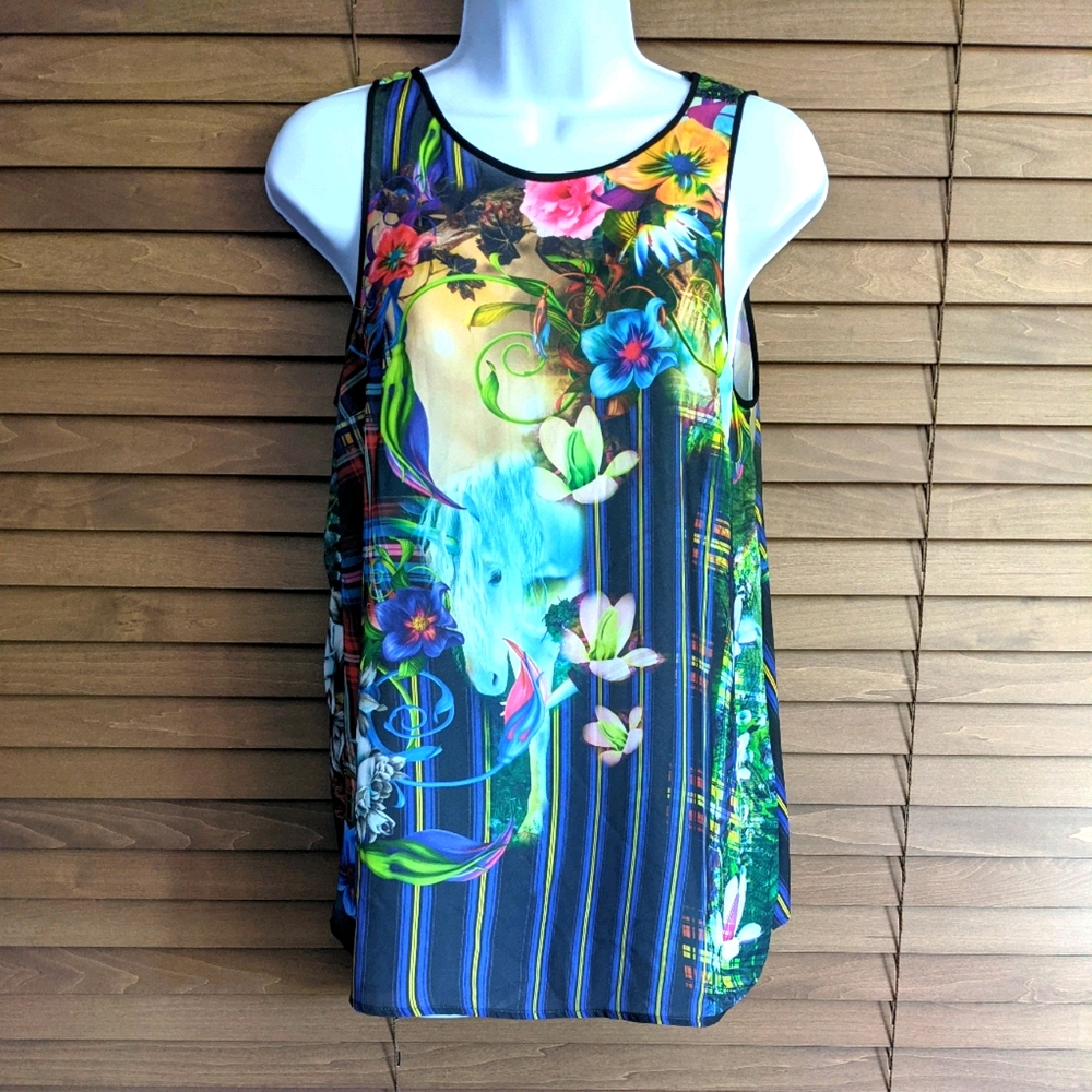 Clover Canyon semi-sheer unicorn tunic tank top